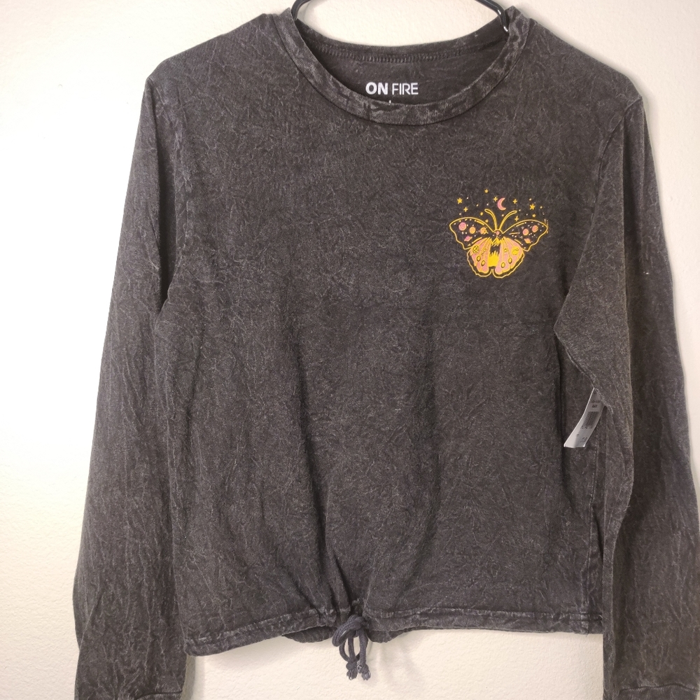 Butterfly graphic drawstring hem top size large